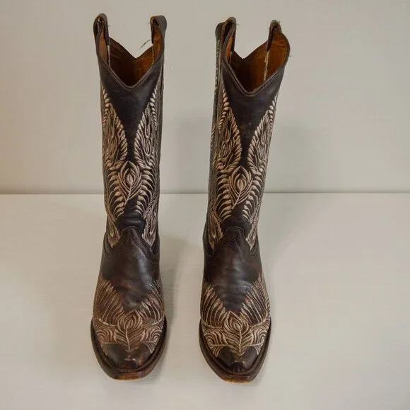 Circle G Feather Embroidered Snip Toe Western Boots - Picture 6 of 11